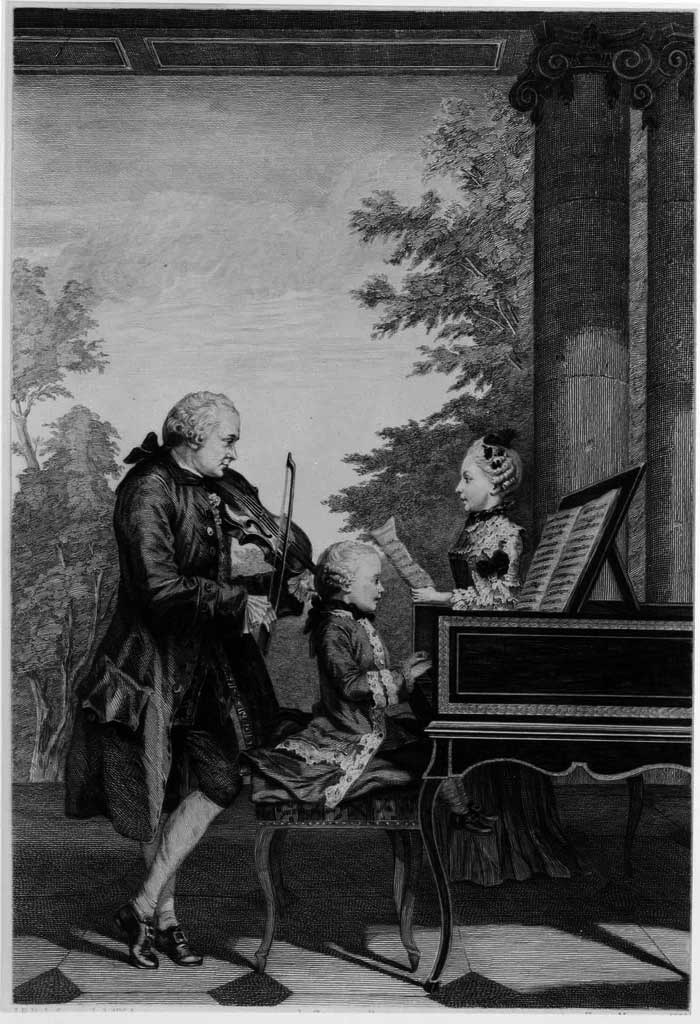 絵：ルイ・カロジス・カルモンテル 「父レオポルト、モーツァルト、姉ナンネルルの演奏風景」 （1763年）